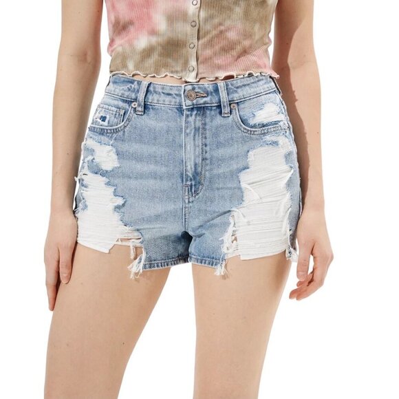 American Eagle 6 Mom Denim Women’s Jeans Shorts Distressed Exposed Pockets - Picture 1 of 10